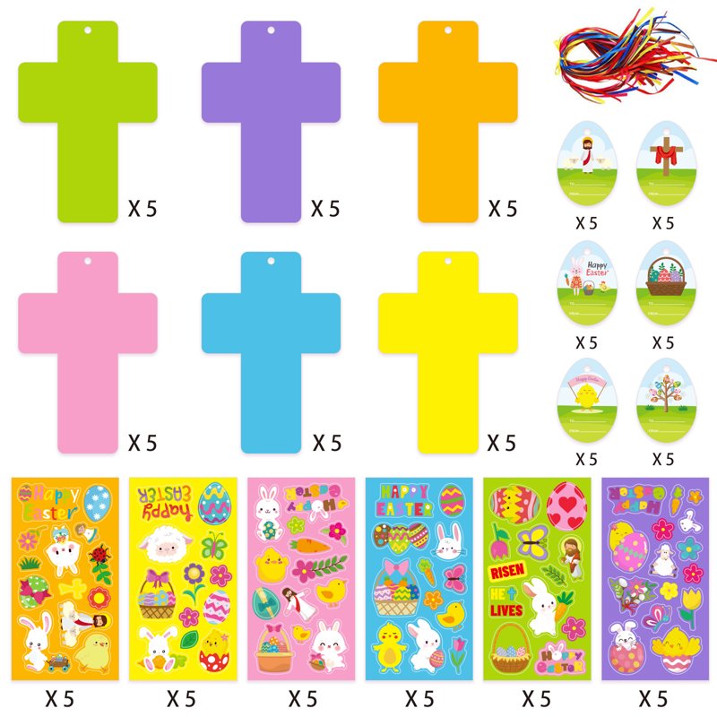 Easter DIY Craft Kit with Cross, Egg & Bunny Stickers - Kids Handmade Decorations