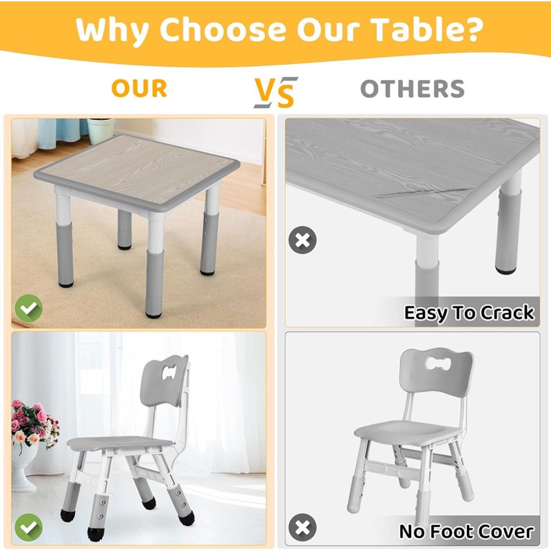Kids Height Adjustable Activity Table Set with Graffiti Desktop & Chairs - Toddler Play Furniture