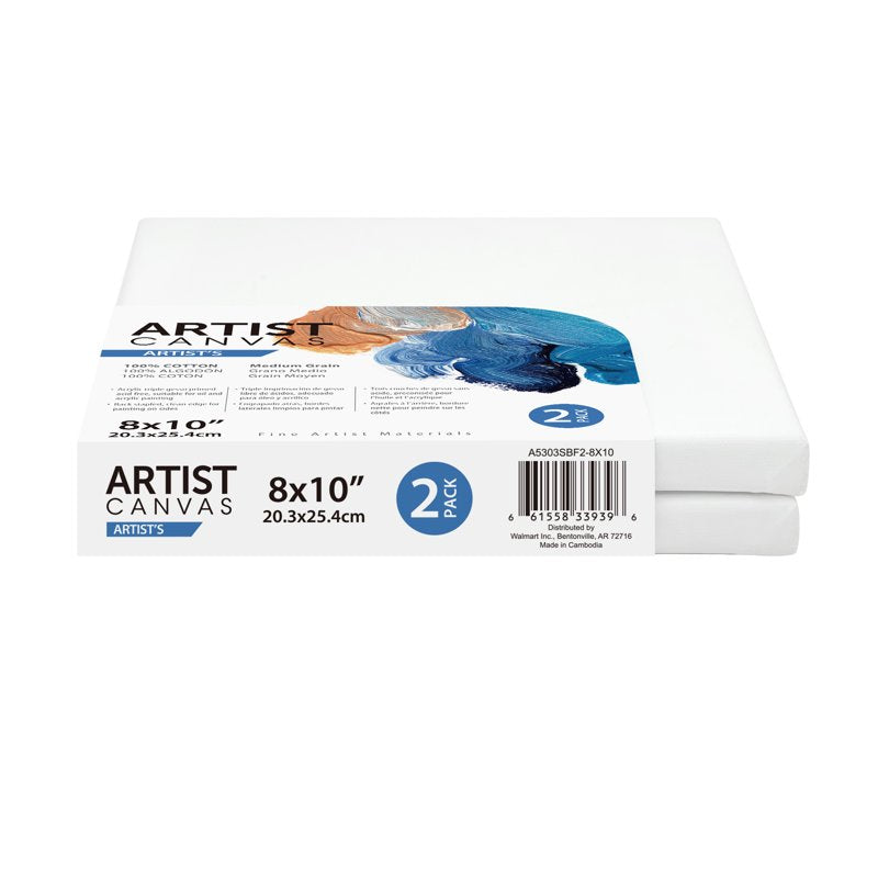Artist Stretched Canvas 8x10 Inches - Pack of 3, Acid-Free Cotton Art Canvas