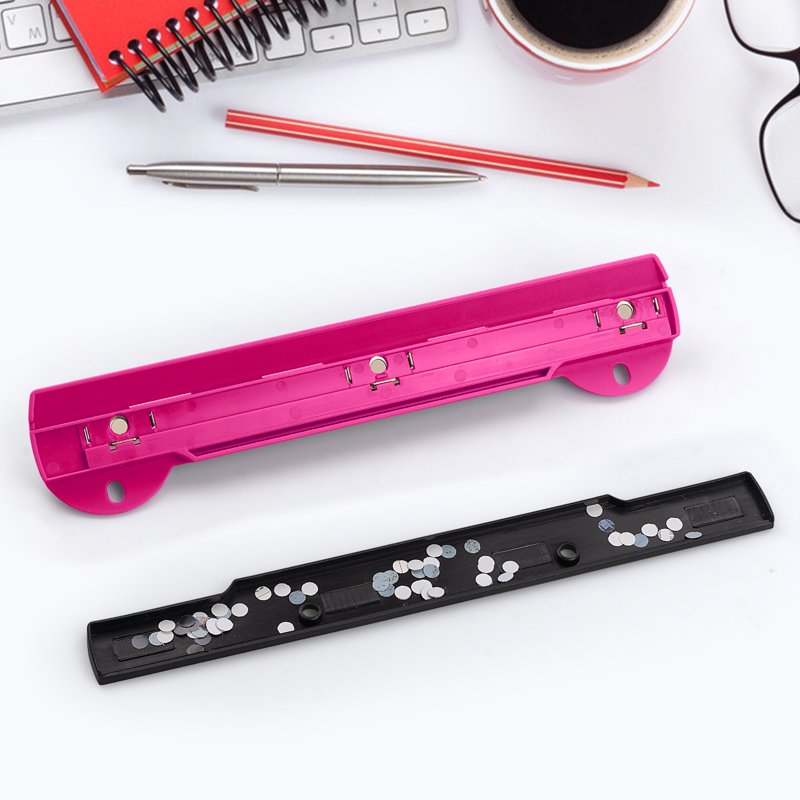 Portable 3 Hole Puncher for Ring Binders with Ruler and Chip Tray - Office & Home