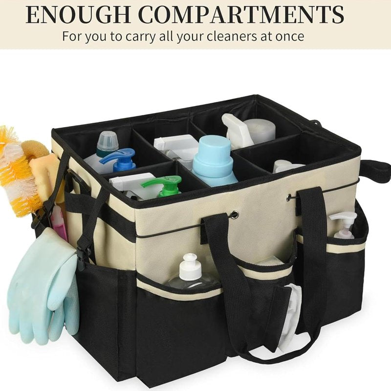Foldable Cleaning Caddy Bag for Housekeepers with 5 Compartments - Water-Resistant Organizer Tote
