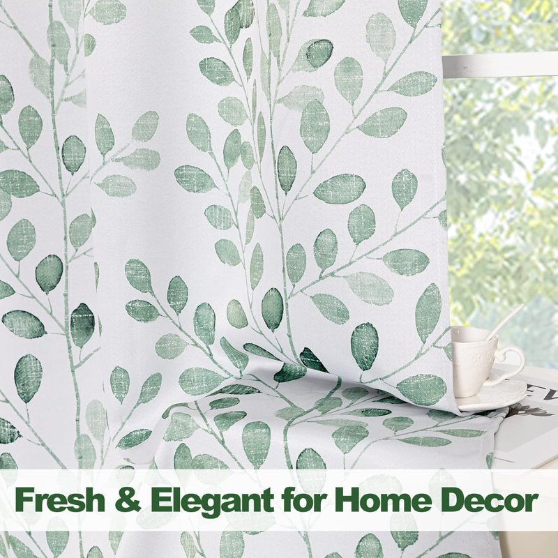 Botanical Leaf Curtains Set 84 Inch Long Grommet Drapes for Living Room & Bedroom