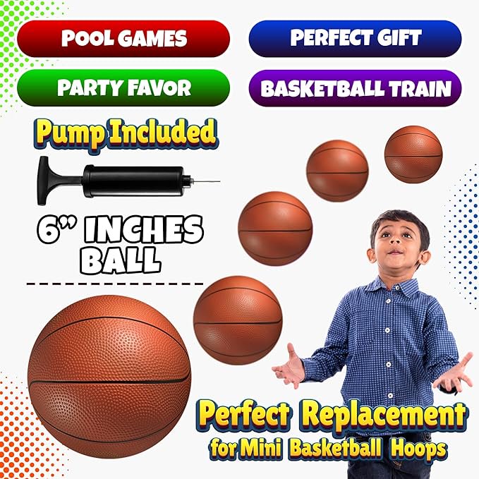 Mini Basketball Set 6 Inch PVC Balls for Indoor & Outdoor Play - Pack of 5