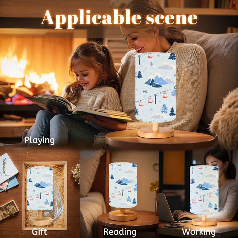 16-Color Dimmable Table Lamp with Wooden Base & Fabric Shade for Bedroom Nursery