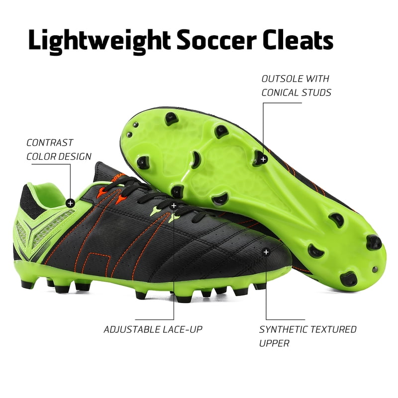 Burudani Men Soccer Cleats - Lightweight Field Shoes, 12, Black Lemon Green Red