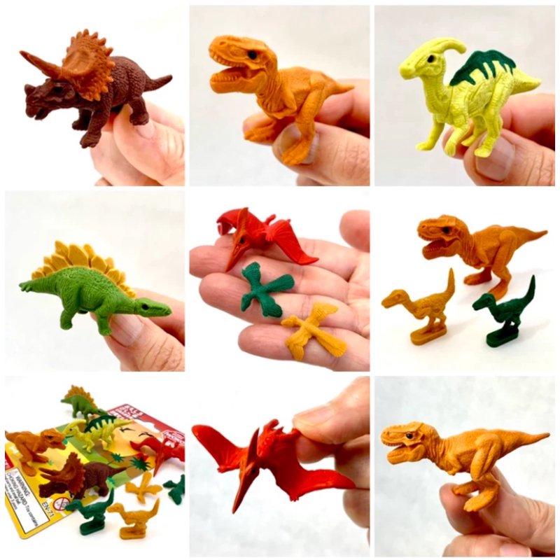 Dinosaur Eraser Set - Miniature Puzzle Erasers with T-Rex Stegosaurus Pterodactyl