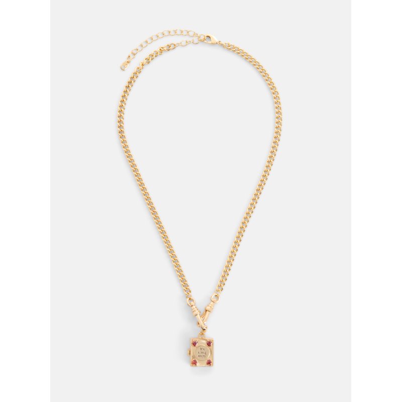 Gold-Tone Book Pendant Necklace with Cubic Zirconia for Women