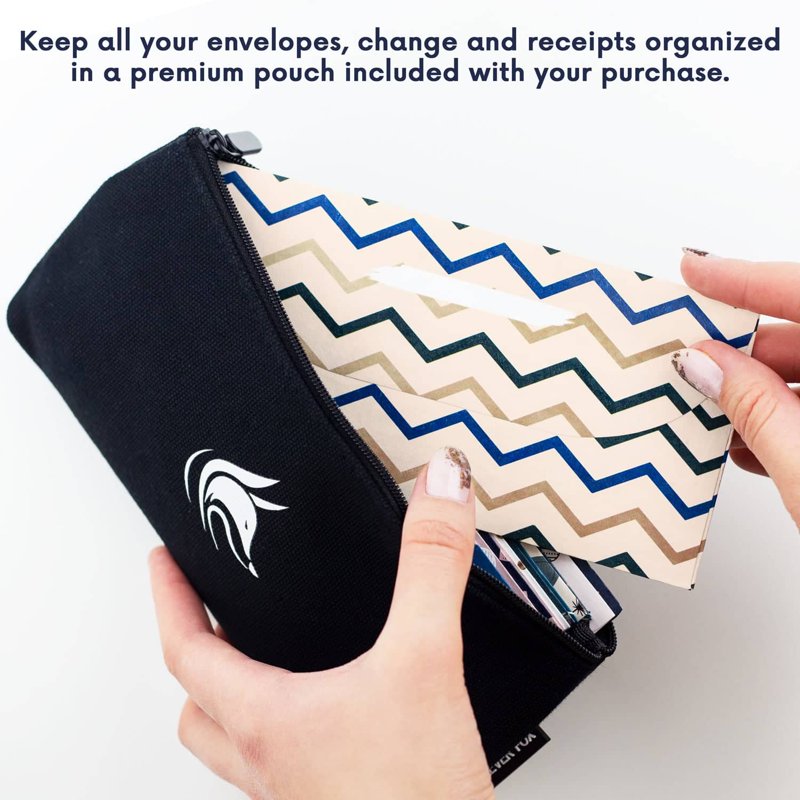 Cash Envelope Budget System Set with Water-Resistant Envelopes, Pouch & Tracking Sheets
