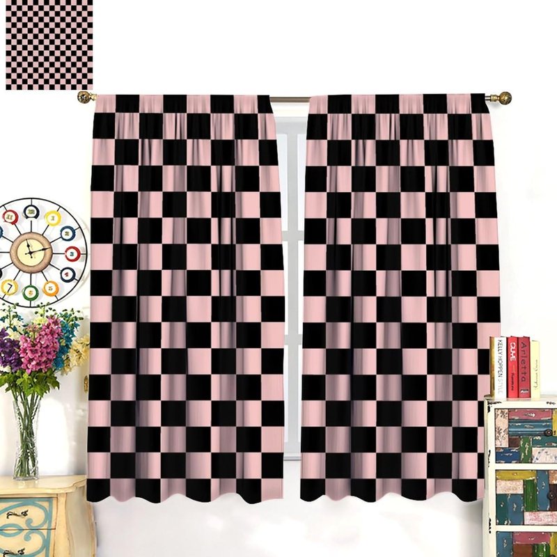 Vintage Plaid Curtain Set with Thermal Insulation for Living Room and Bedroom