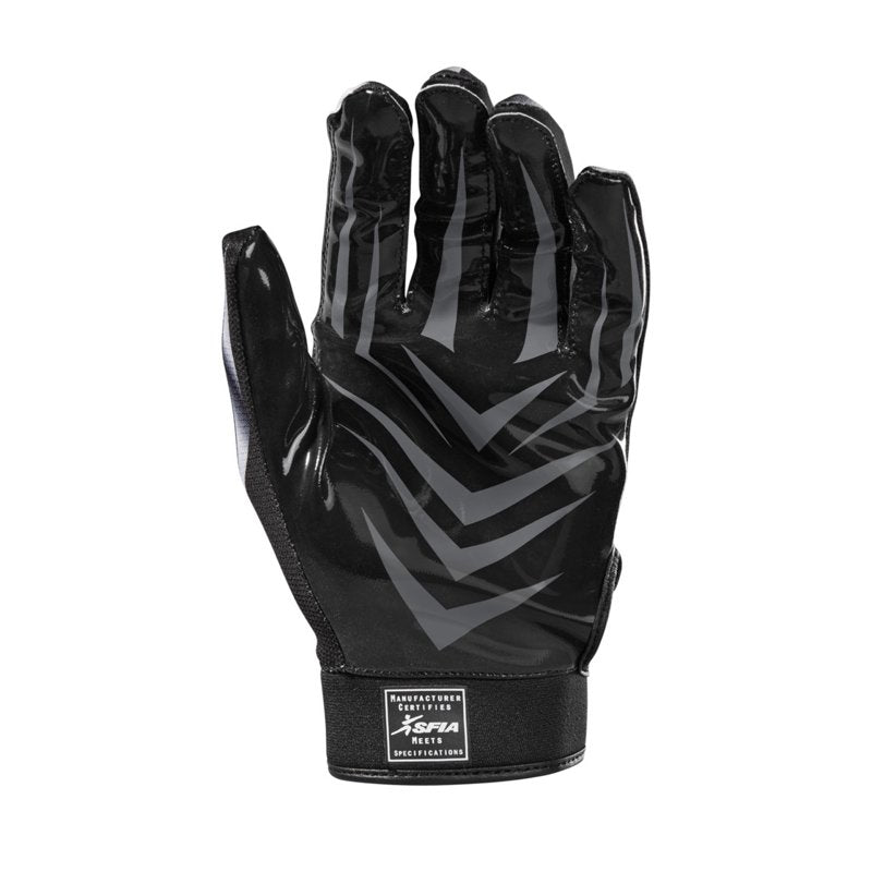 Youth Football Receiver Gloves Black Grey - Lightweight, Flexible, Adjustable Fit