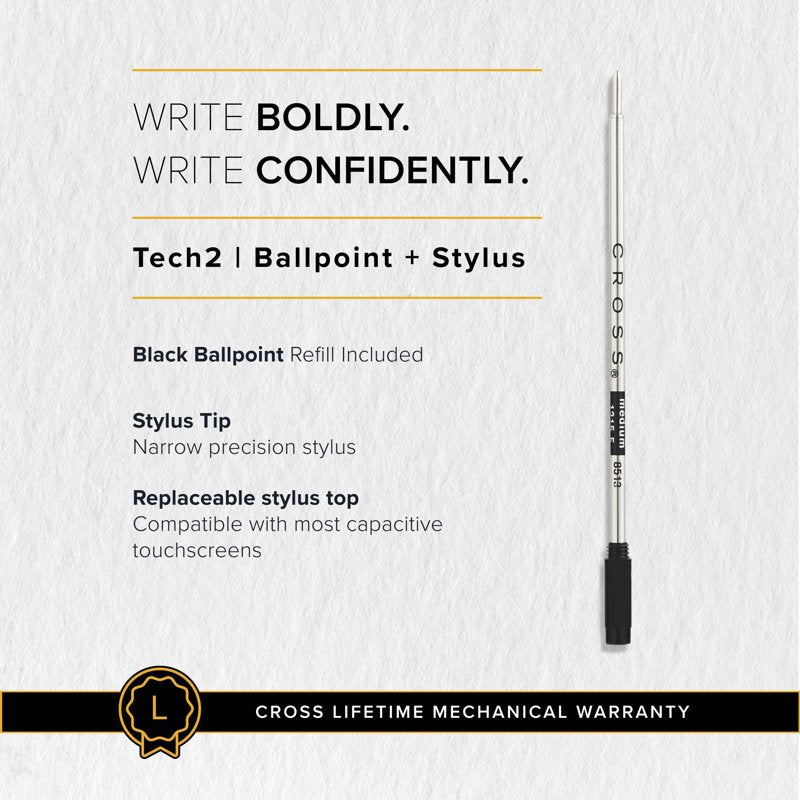 Dual-Function Ballpoint Pen with Stylus - Chrome & Black, Satin Black, Blue, Macchiato