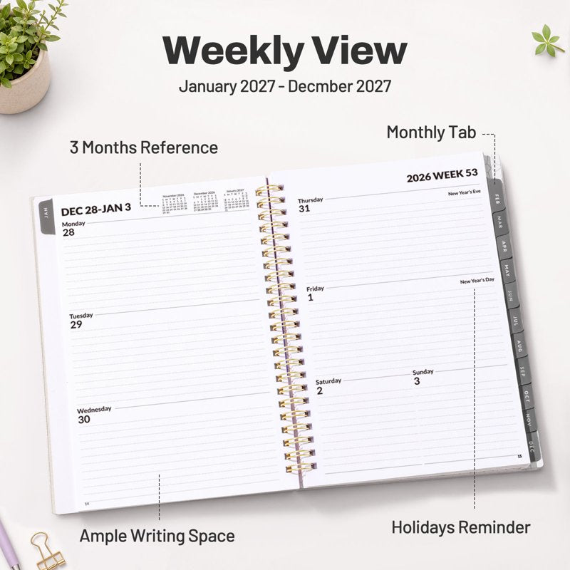 2027 Weekly & Monthly Planner - Spiral Bound, Portable Agenda, Black, 6.4x8.3 Inches