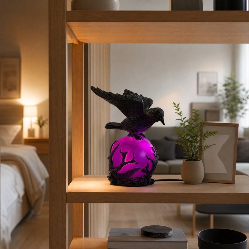 Gothic Crow LED Light Sculpture Desk Lamp Halloween Bedroom Decor