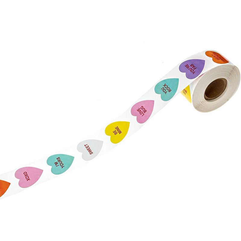 Valentine Heart Stickers - 1 1/8 Inch Candy & Love Themed Decorative Stickers