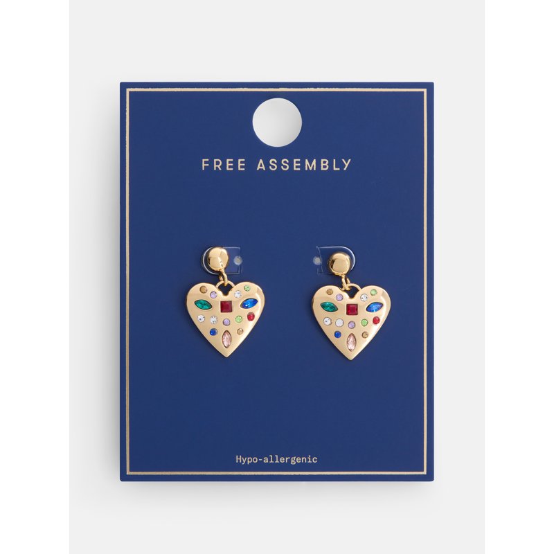 Faceted Bead Goldtone Heart Earrings for Women - Dangle Jewelry