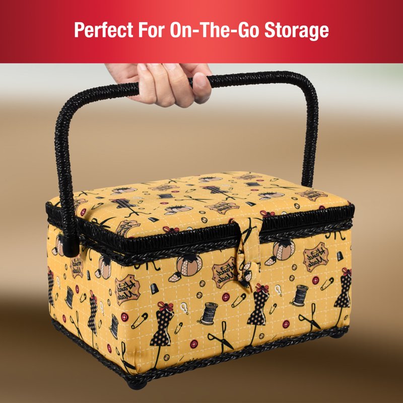 Handmade Sewing Basket with Accessories, Storage & Travel Handle