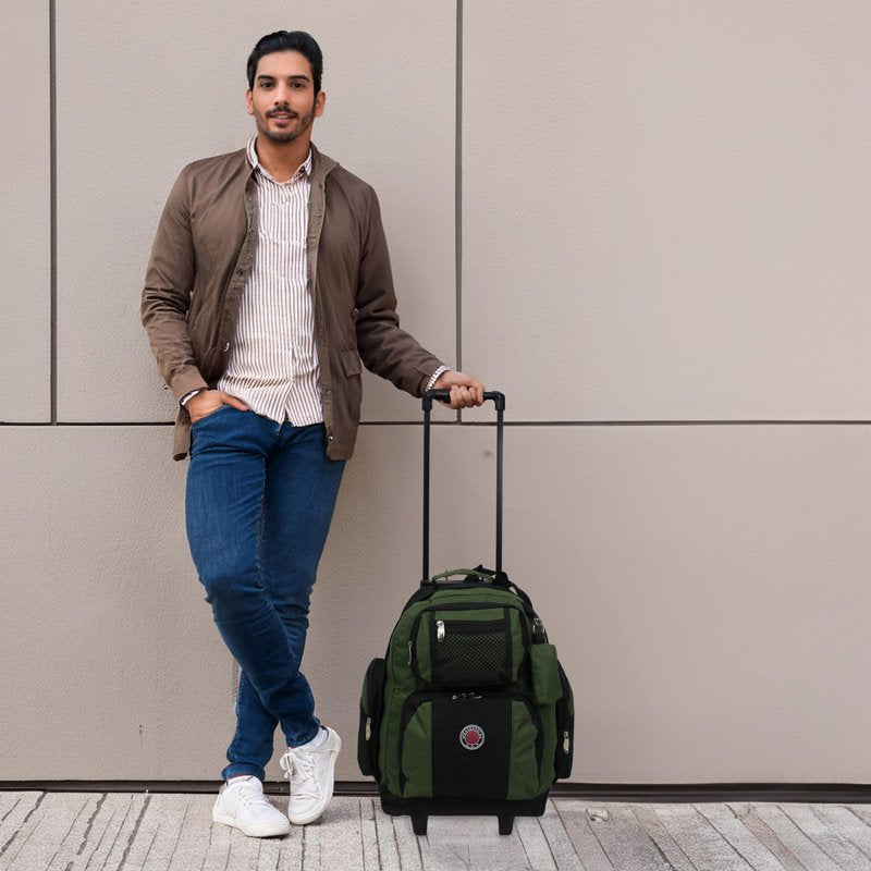 22-Inch Airline Approved Rolling Backpack with Convertible Design - Olive