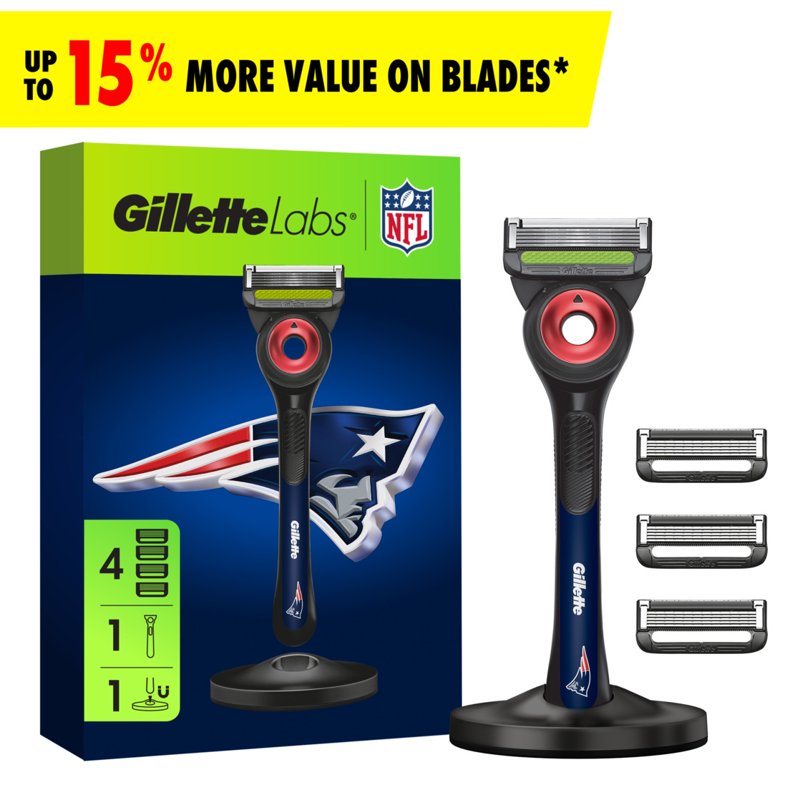 Gillette Razor Bundle with Magnetic Stand & Refill Blades - Patriots Gameday Set