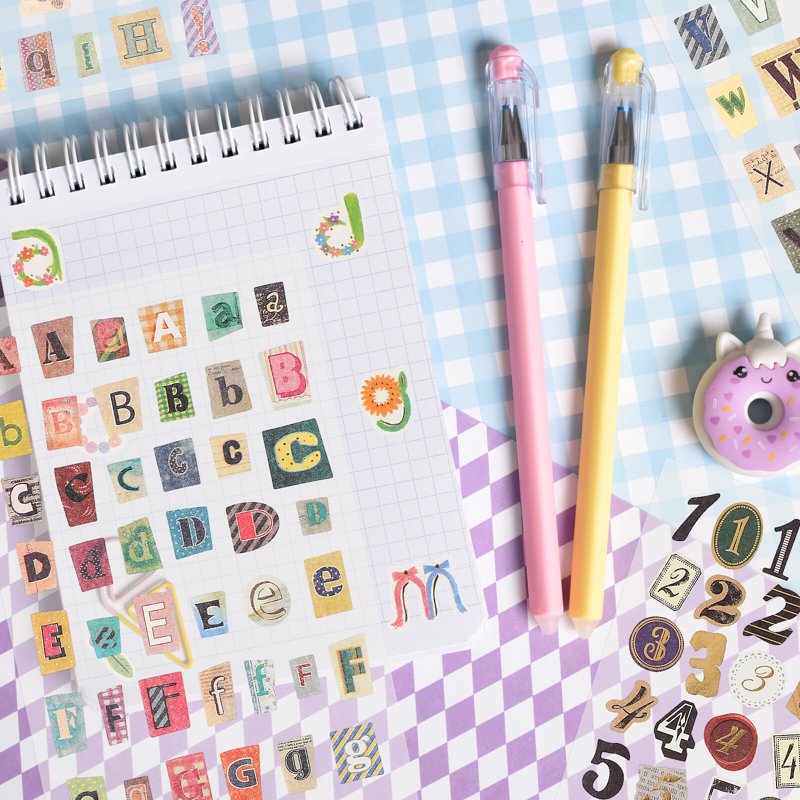 6 Sheets Scrapbook Stickers Graffiti Vintage Letters & Numbers DIY Decals