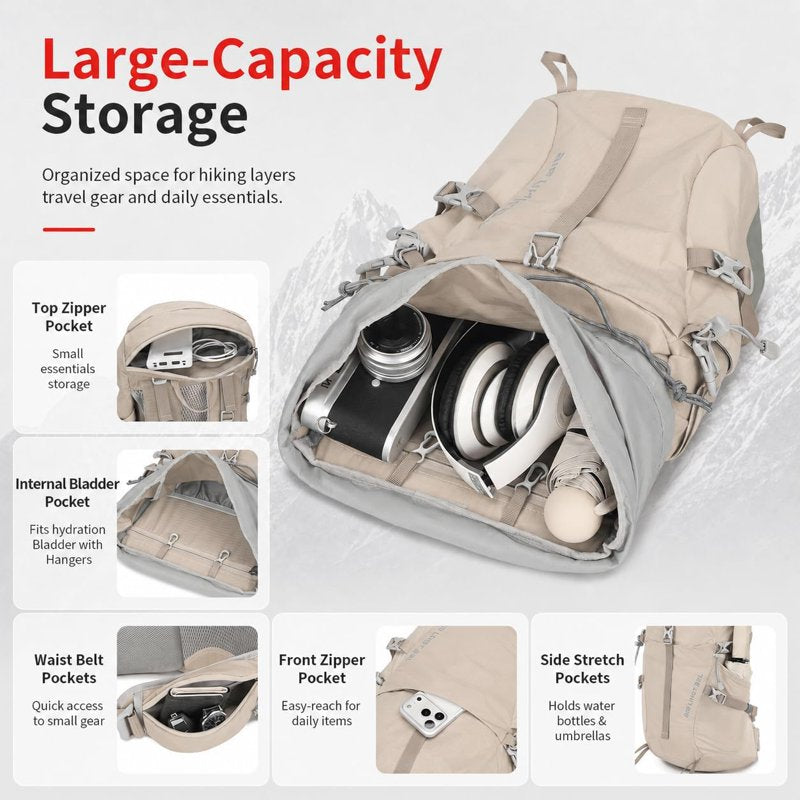 JIDIZHE 32L Hiking Backpack with Internal Frame & Rain Cover - Gray005