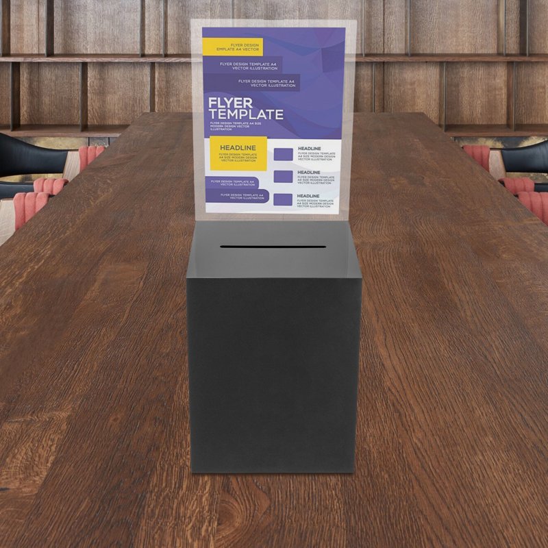 Acrylic Donation & Suggestion Box with Lock and Sign Plate - Tabletop Fundraising Box