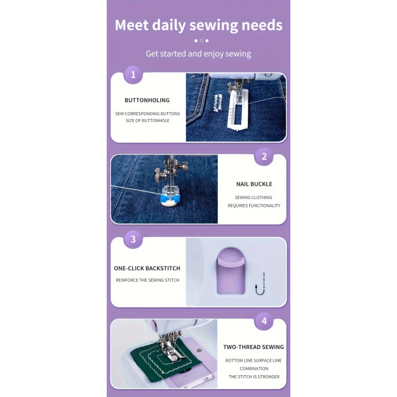Portable Sewing Machine with 12 Stitch Modes, Adjustable Speed & Overlocking for Home & Beginners