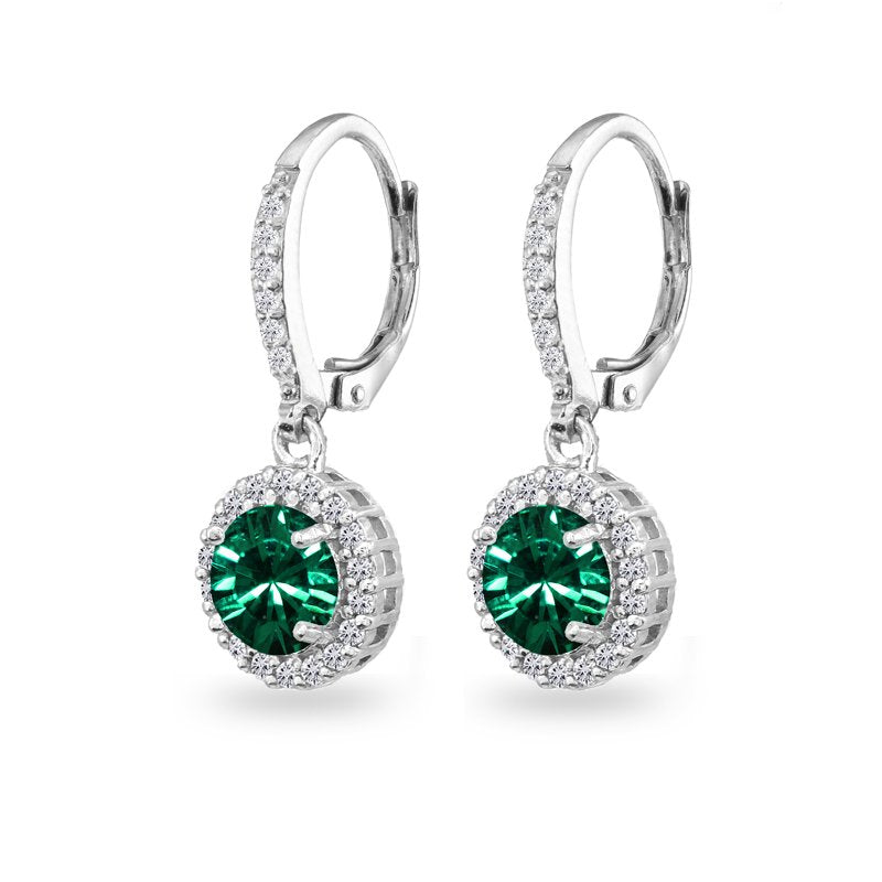 Sterling Silver Green Swarovski Crystal Drop Earrings with Halo Design