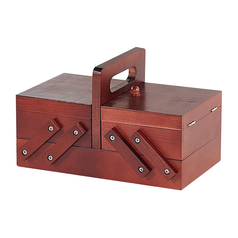 Expandable Wooden Sewing Basket with Handle - Red, 9.45 x 5.31 x 5.91 inches