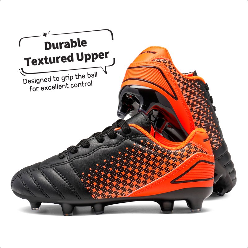 Dream Pairs Kids Soccer Cleats - Outdoor Football Shoes, Black/Orange, Variation 13