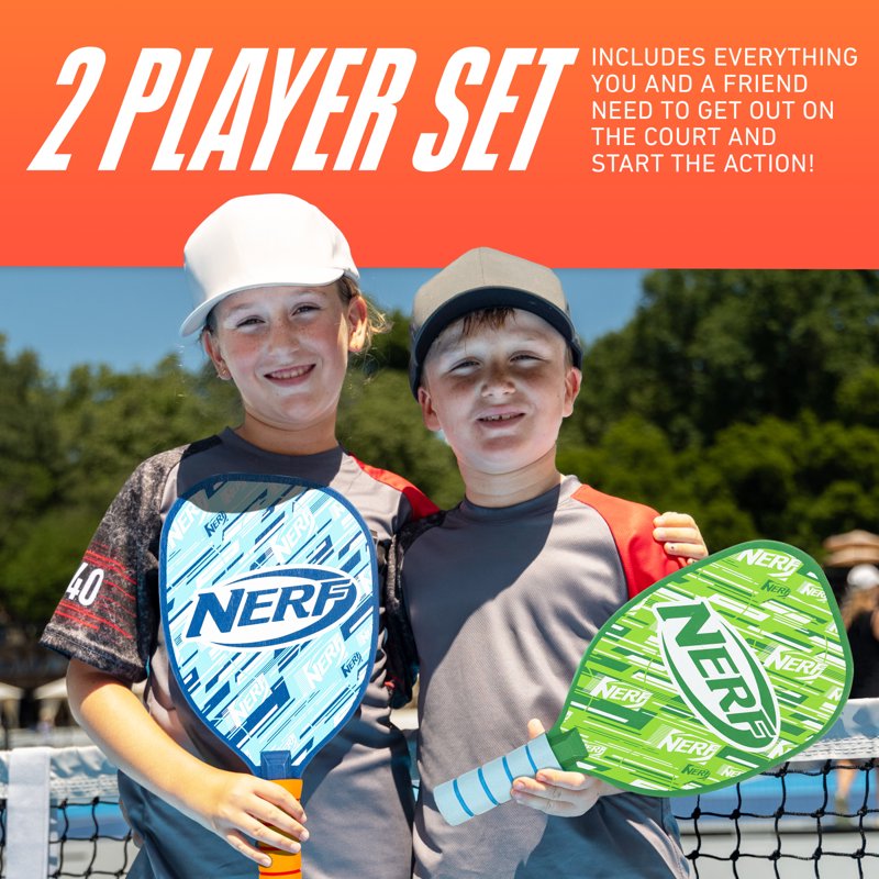 NERF 2-Player Pickleball Set - Blue & Green Paddles + 2 Outdoor Balls, Carry Bag Included