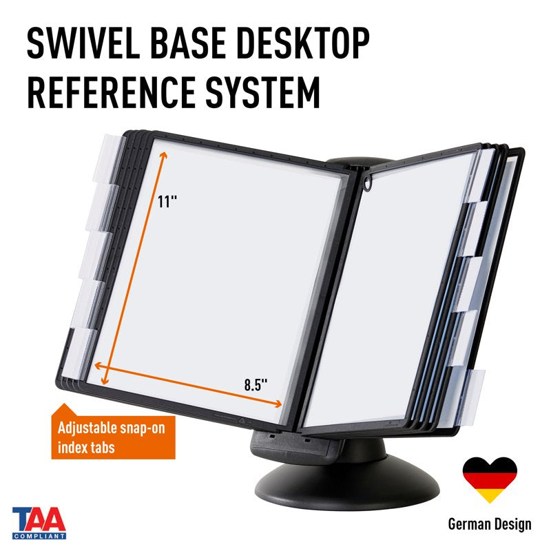 Desktop Reference Display System with 10 Double-Sided Letter-Size Panels - Black