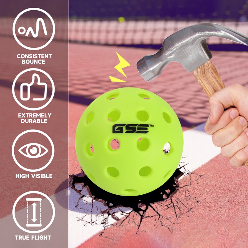 GSE 12-Pack Outdoor Pickleball Balls Set - 40-Hole, Fluorescent Green | Variation: Green