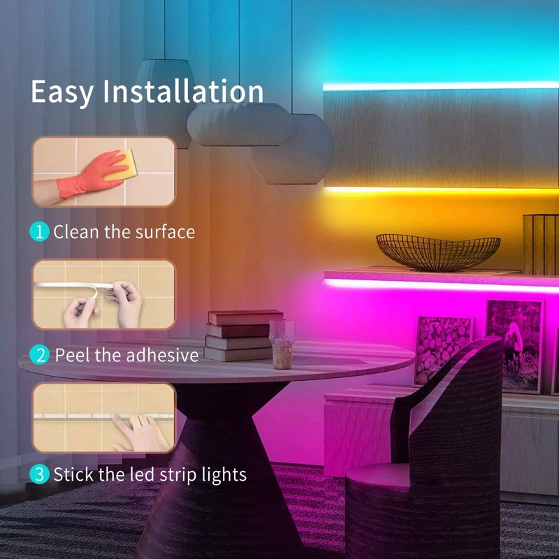 100ft RGB LED Strip Lights with Remote & Power Supply for Indoor Decor