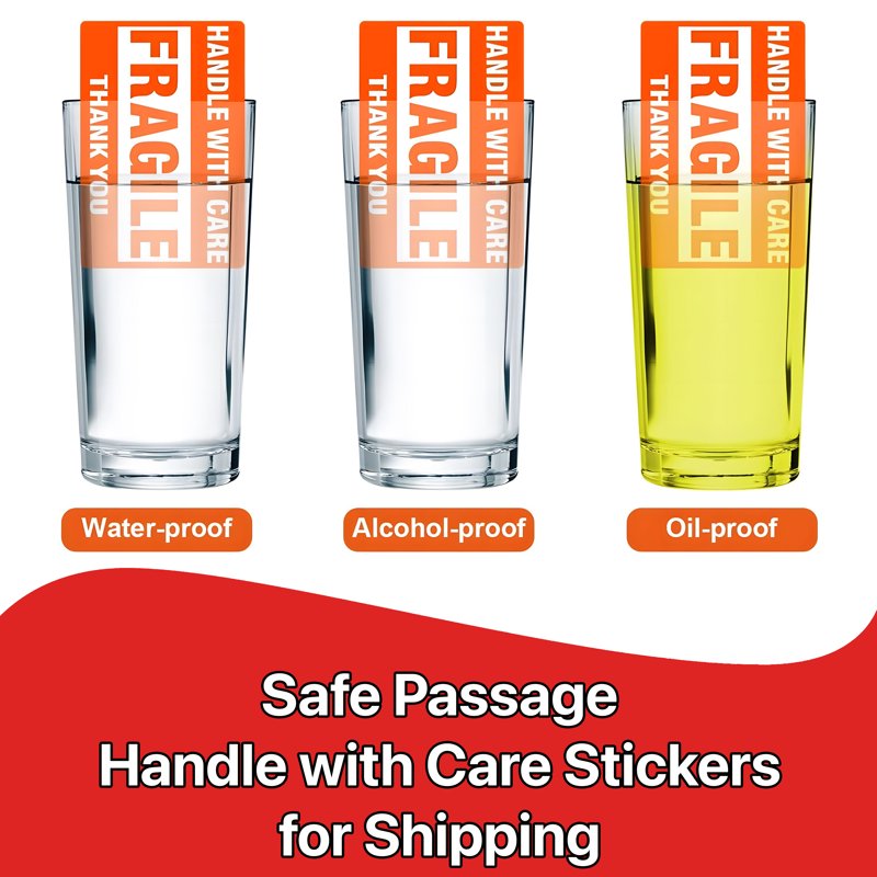Fragile Handle with Care Shipping Labels - Red 2x3 Inch, 500 Stickers