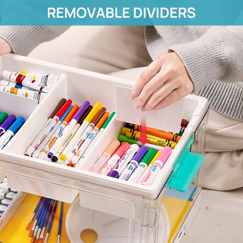 Large 24QT Clear Plastic Toy & Craft Storage Bin with Removable Dividers