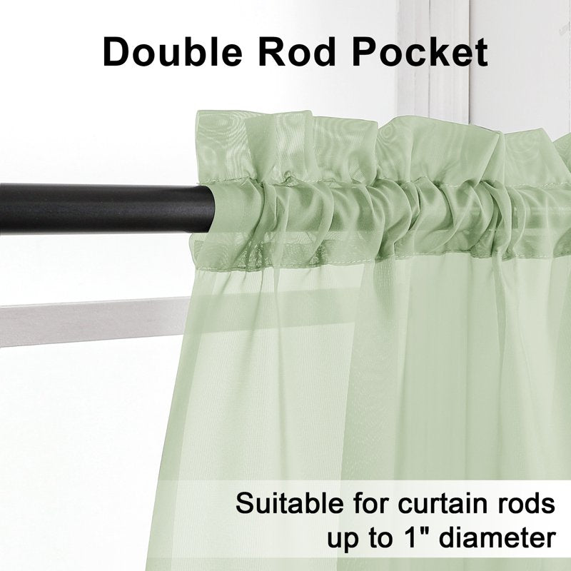 Light Green Sheer Curtain Set 42x36 Inches for Small Windows and Kitchen