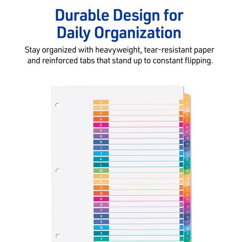 Avery A-Z Binder Index Dividers with Multicolor Tabs, 26-Piece Set