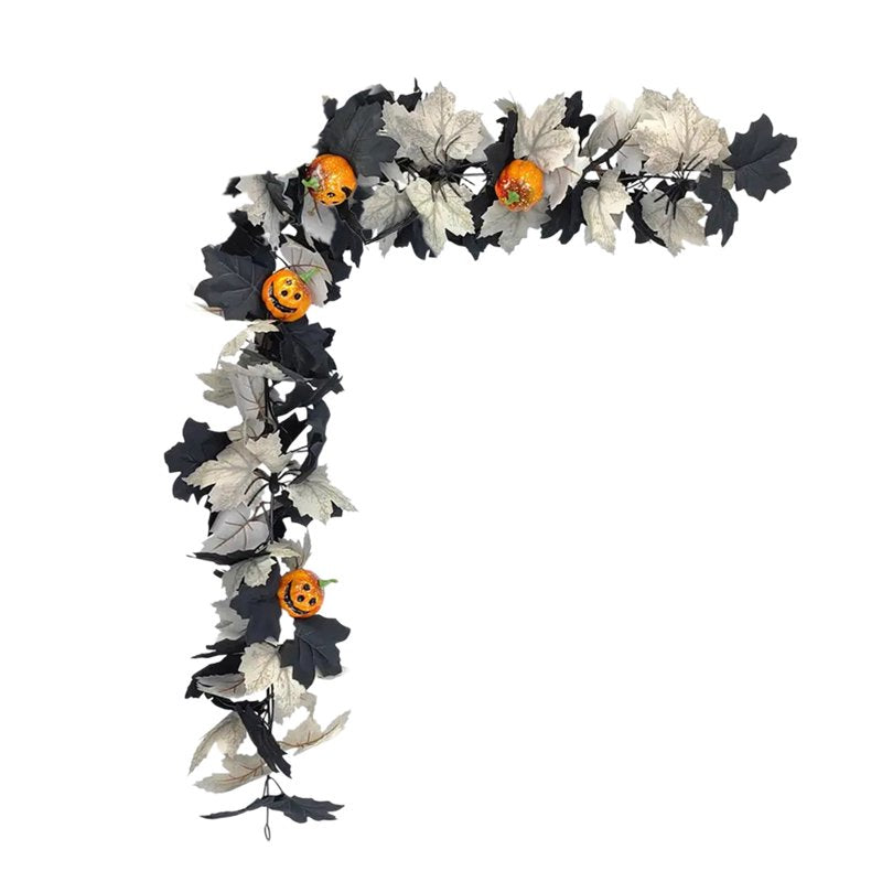 Halloween Pumpkin Garland with Fall Maple Leaves and Mini Pumpkins - Indoor Outdoor Holiday Decor