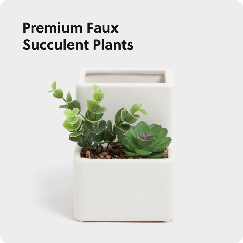 Ceramic Desktop Plant and Pencil Holder - White, 5.1 x 3.8 x 4.8 in.