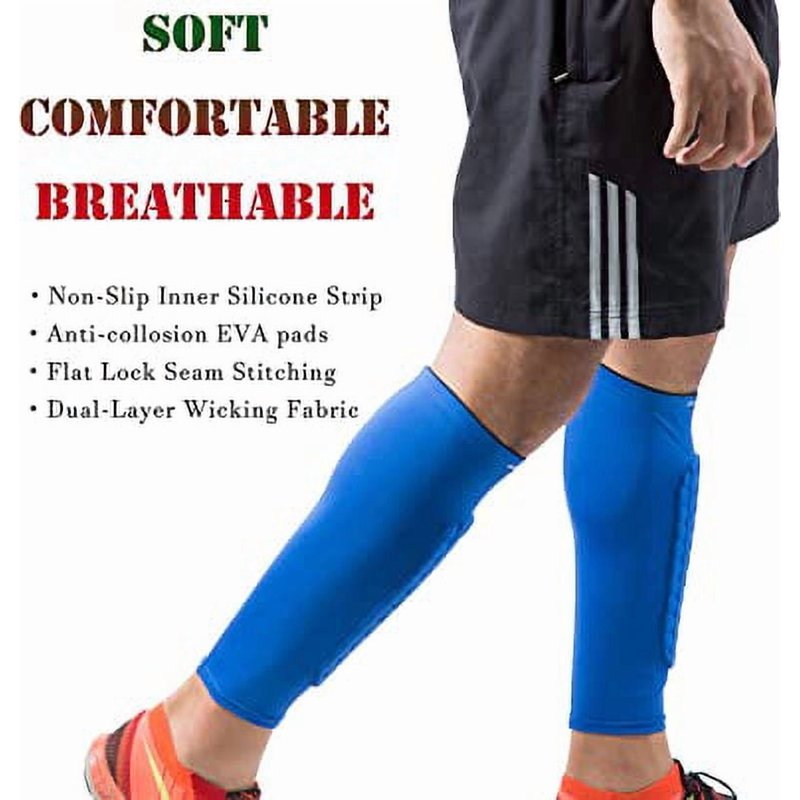 Blue Soccer Shin Guards with Honeycomb Pads – Youth & Adult Calf Support