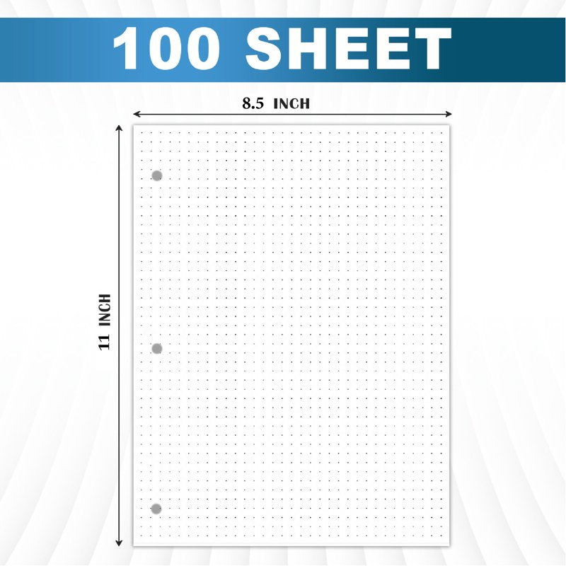 Dot Grid Loose Leaf Paper 8x11 Inches, 100 Sheets, 3-Hole Punched for Binders and Journals