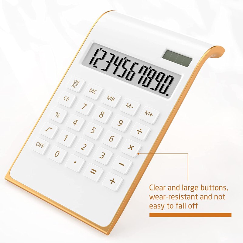 Gold Desktop Calculator with Large LCD Display - Solar Power Office Desk Accessory