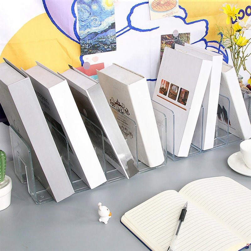 Clear Acrylic File Organizer with 4 Slots - Desk & Office Document Storage