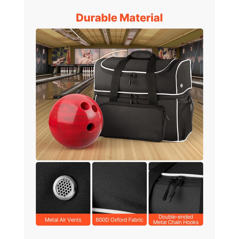 Bowling Ball Bag with Wheels Holds 2 Balls Shoe Compartment & Accessory Pocket