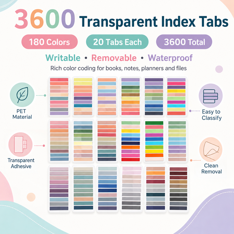 3600 Pack Colorful Repositionable Book Tabs - Writable Sticky Note Flags