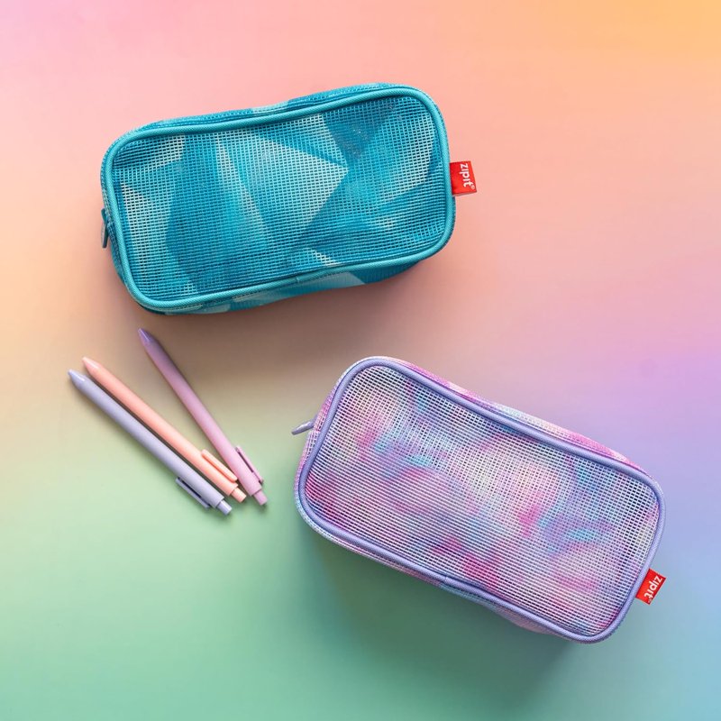 Double Compartment Mesh Pencil Case - Transparent Stationery Organizer for School & Makeup