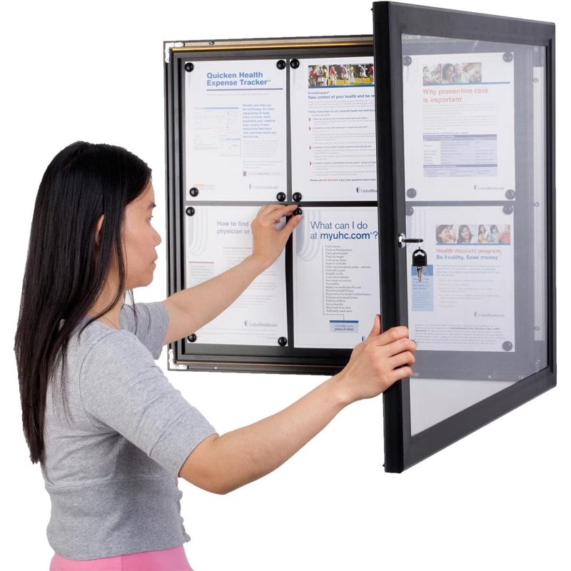 Weather-Resistant Outdoor Indoor Bulletin Board with Locking Door - Aluminum, 27x31 Inches