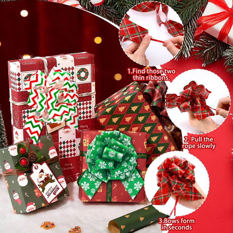 Christmas Gift Wrap Bows - 12 Pcs Holiday Ribbon Bows for Gift Packaging