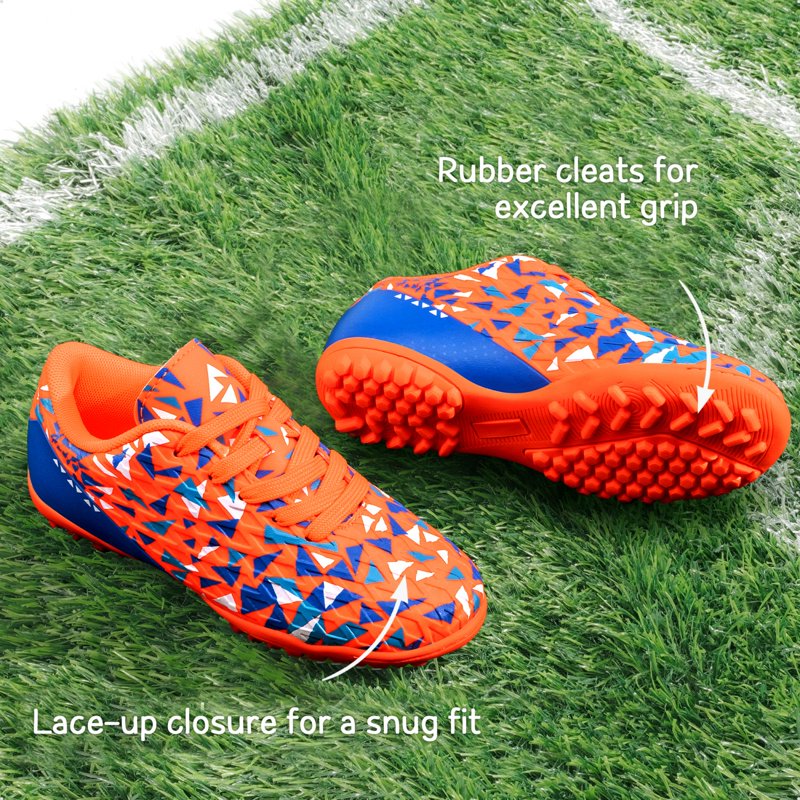 Dream Pairs Kids Turf Cleats - Lace-Up Indoor Soccer Shoes (11, Orange/Blue)