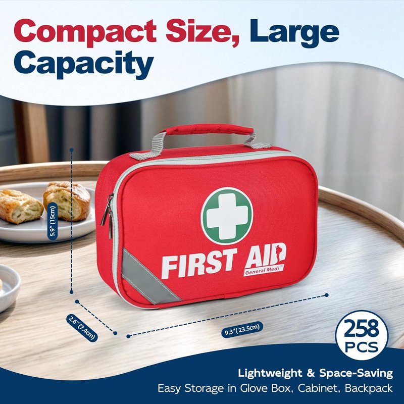 Comprehensive 258-Piece First Aid Kit with Mini Emergency Supplies for Travel Home Car